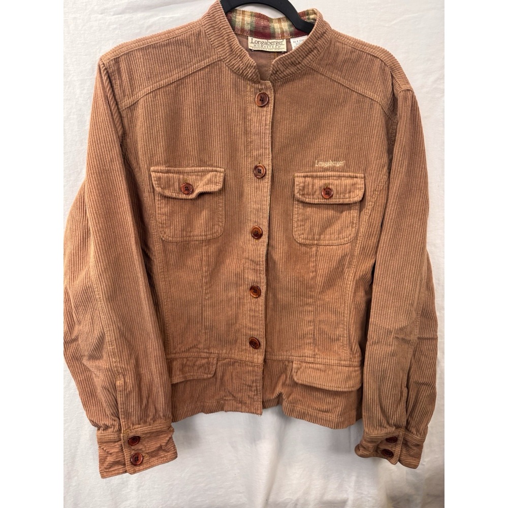Vintage Longaberger Homestead Tan Corduroy Button Jacket Women's With Pockets